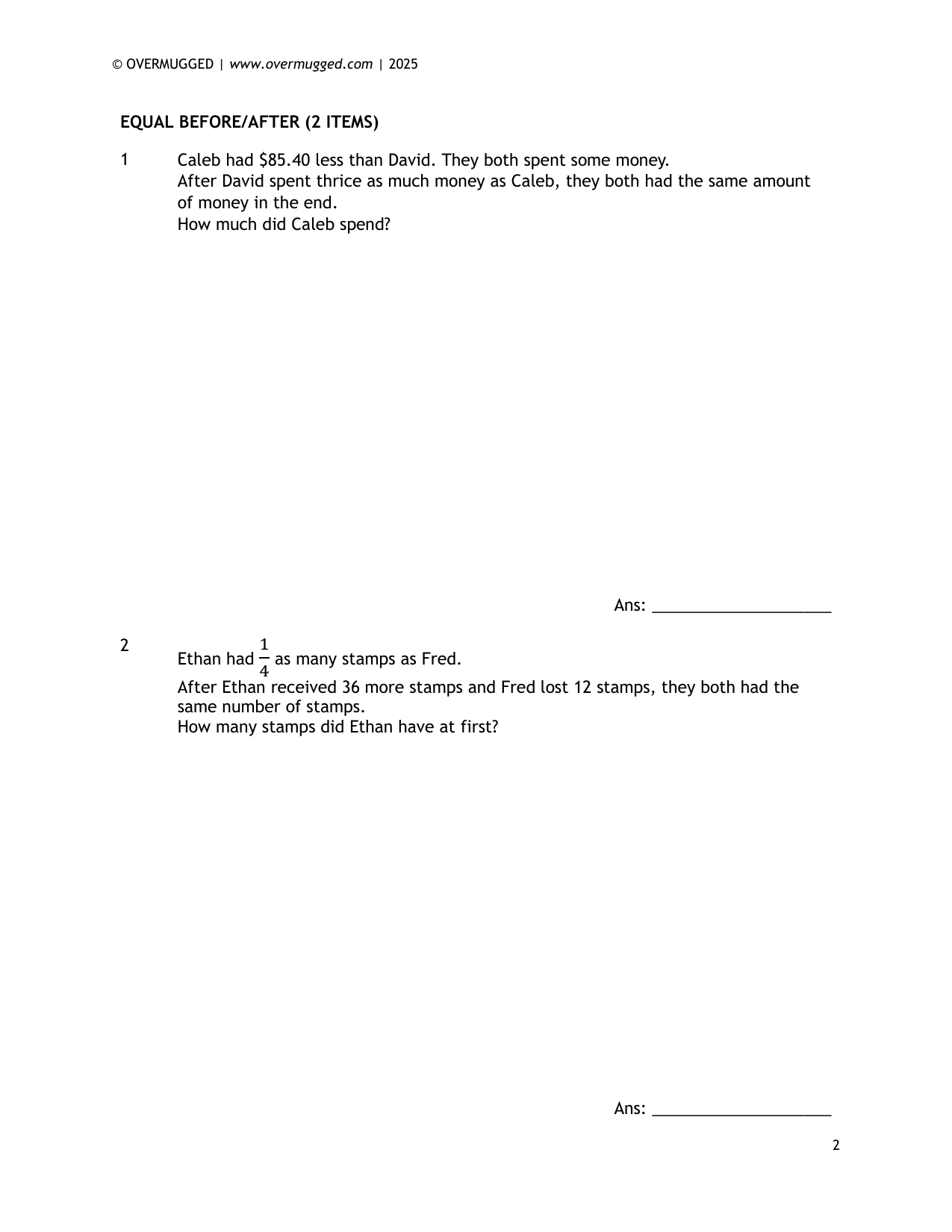 Primary 5 Math resource sample page
